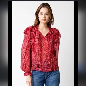 Hausen Long Bubble Sleeve Blouse Sheer Sz M Like New